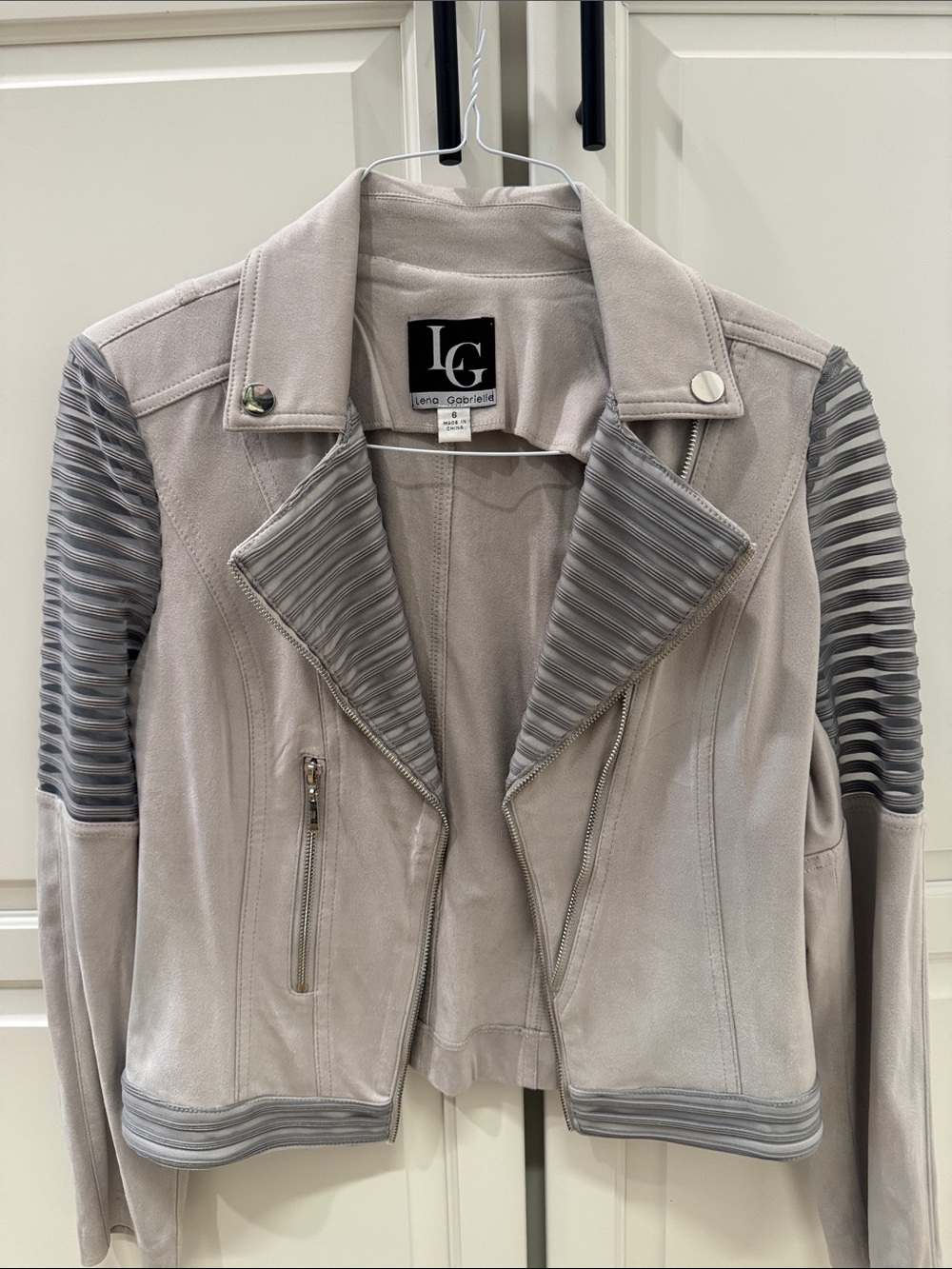 Lena Gabriel Taupe Suede Moto Jacket